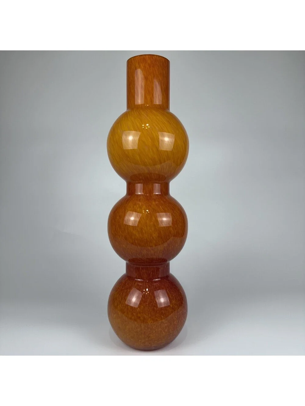 Global Views Orange Encased Art Glass Vase Triple Gourd Blown Glass 18.5” Heavy